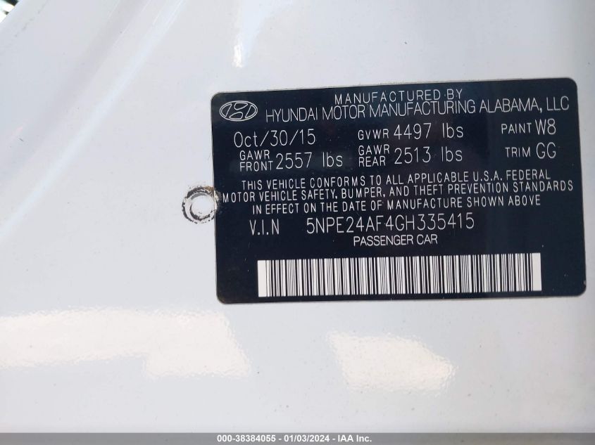 2016 HYUNDAI SONATA SE - 5NPE24AF4GH335415