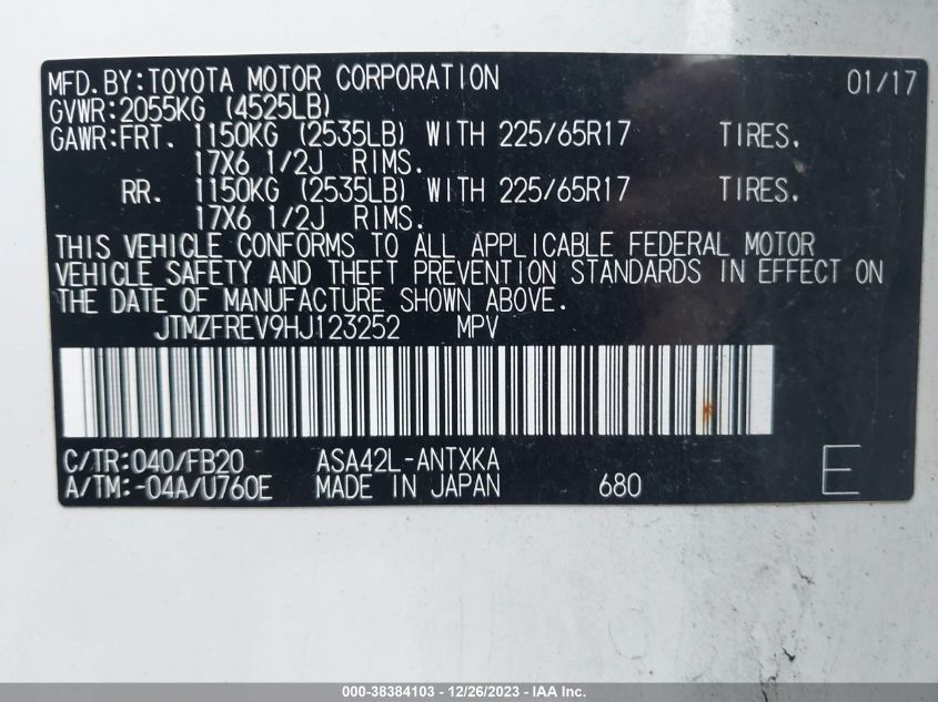 2017 TOYOTA RAV4 LE - JTMZFREV9HJ123252
