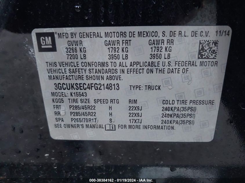 2015 CHEVROLET SILVERADO 1500 2LZ - 3GCUKSEC4FG214813