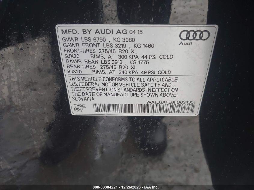 WA1LGAFE8FD024351 2015 AUDI Q7, photo no. 9