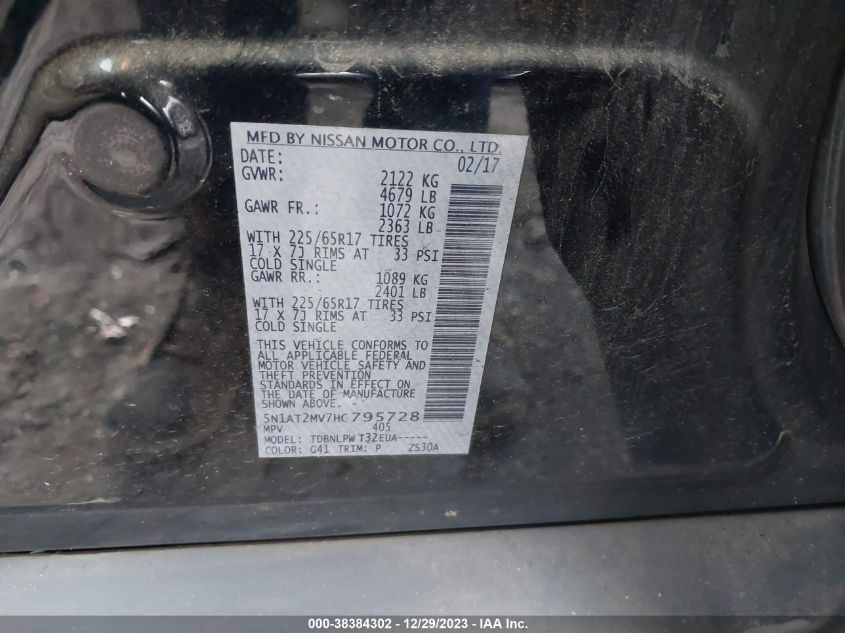2017 NISSAN ROGUE SV/SL - 5N1AT2MV7HC795728
