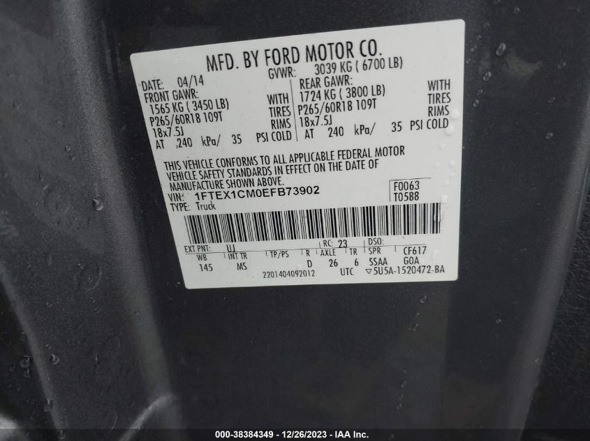 2014 FORD F-150 XLT - 1FTEX1CM0EFB73902