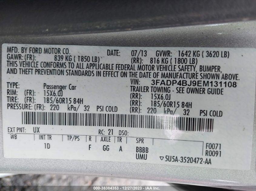 2014 FORD FIESTA SE - 3FADP4BJ9EM131108