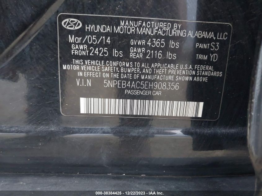 2014 HYUNDAI SONATA GLS - 5NPEB4AC5E8908356