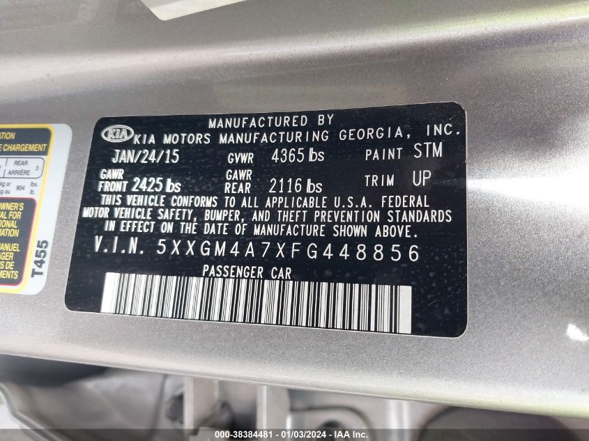 2015 KIA OPTIMA LX - 5XXGM4A7XFG448856