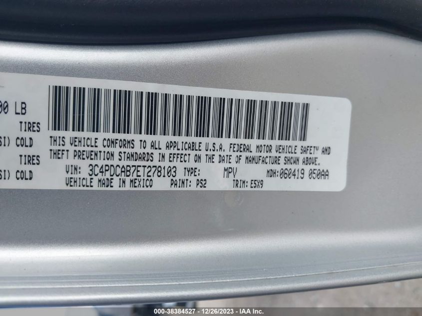 2014 DODGE JOURNEY SE - 3C4PDCAB7ET278103
