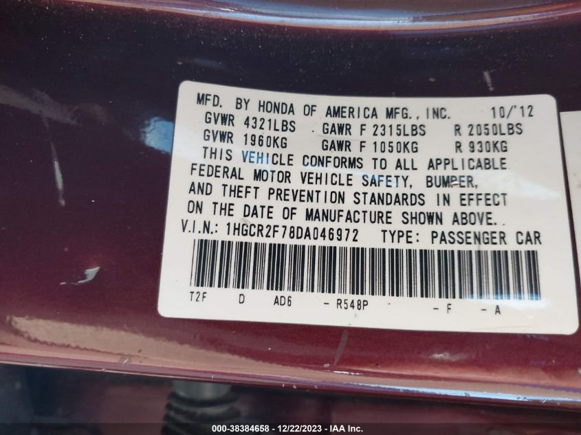 2013 HONDA ACCORD EX - 1HGCR2F78DA046972