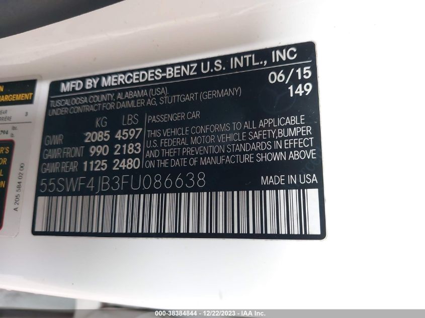 2015 MERCEDES-BENZ C 300 LUXURY/SPORT - 55SWF4JB3FU086638