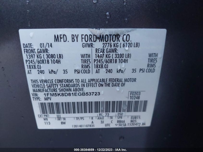2014 FORD EXPLORER XLT - 1FM5K8D81EGB53723