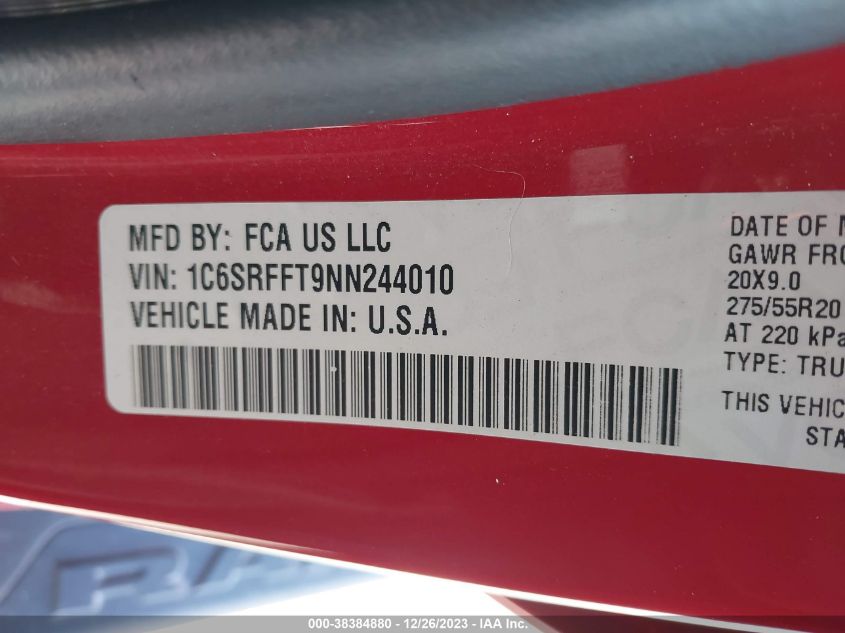 2022 RAM 1500 BIG HORN/LONE STAR - 1C6SRFFT9NN244010