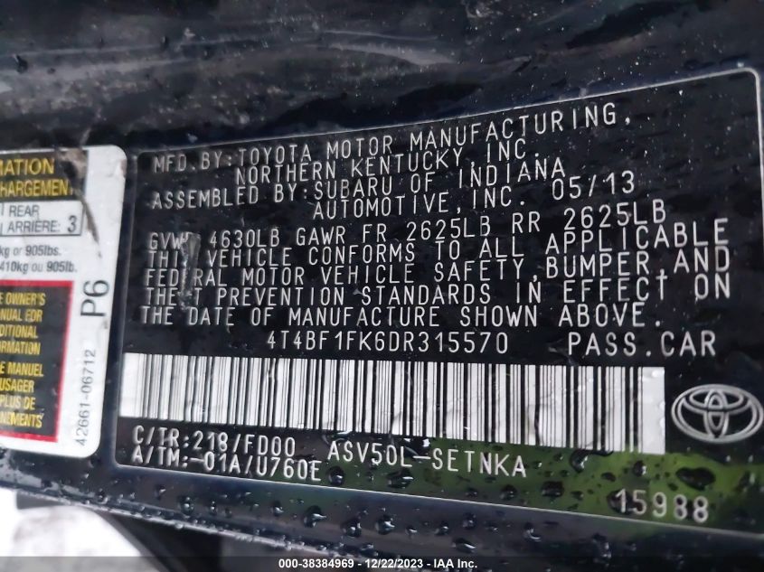2013 TOYOTA CAMRY LE - 4T4BF1FK6DR315570