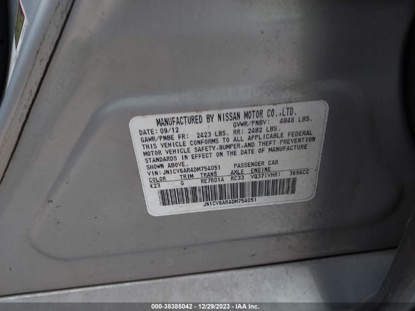 2013 INFINITI G37X - JN1CV6AR4DM754051