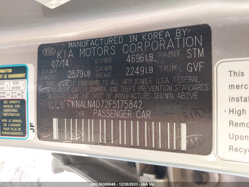 2015 KIA CADENZA PREMIUM - KNALN4D72F5175842