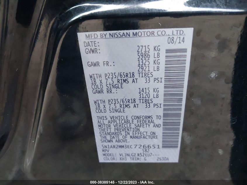 2014 NISSAN PATHFINDER SL - 5N1AR2MM3EC726651