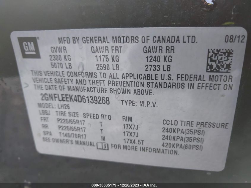 2013 CHEVROLET EQUINOX 1LT - 2GNFLEEK4D6139268