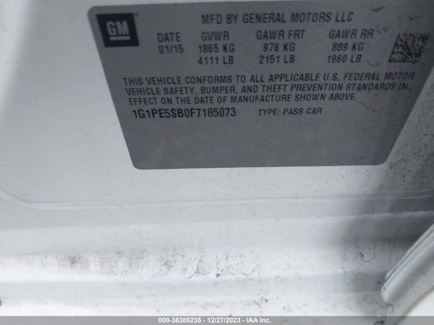 2015 CHEVROLET CRUZE LT - 1G1PE5SB0F7185073