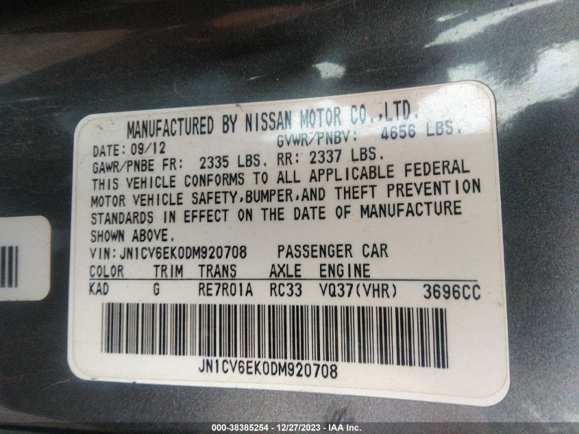 2013 INFINITI G37 JOURNEY/IPL JN1CV6EK0DM920708