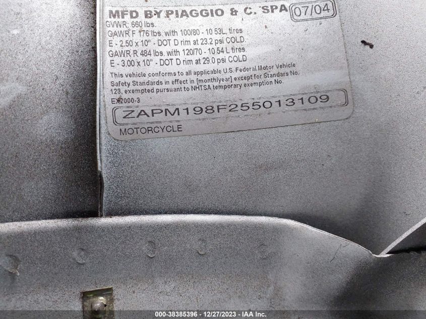 2005 VESPA M198F ZAPM198F255013109