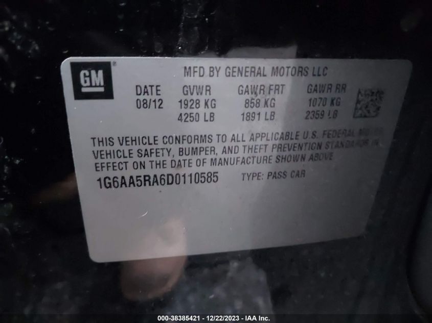 2013 CADILLAC ATS STANDARD - 1G6AA5RA6D0110585