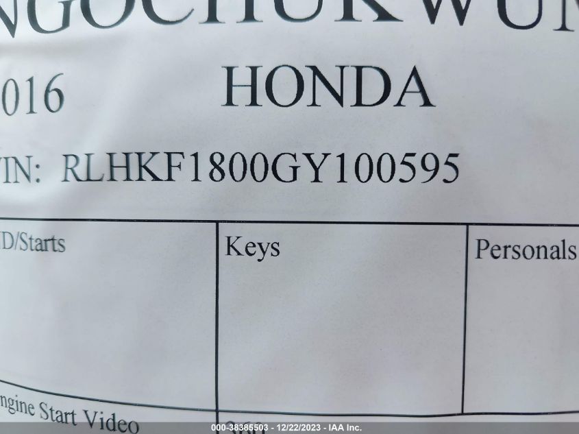 2016 HONDA PCX 150 RLHKF1800GY100595
