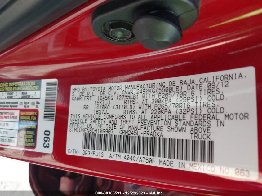 2013 TOYOTA TACOMA BASE V6 - 3TMLU4EN8DM106907