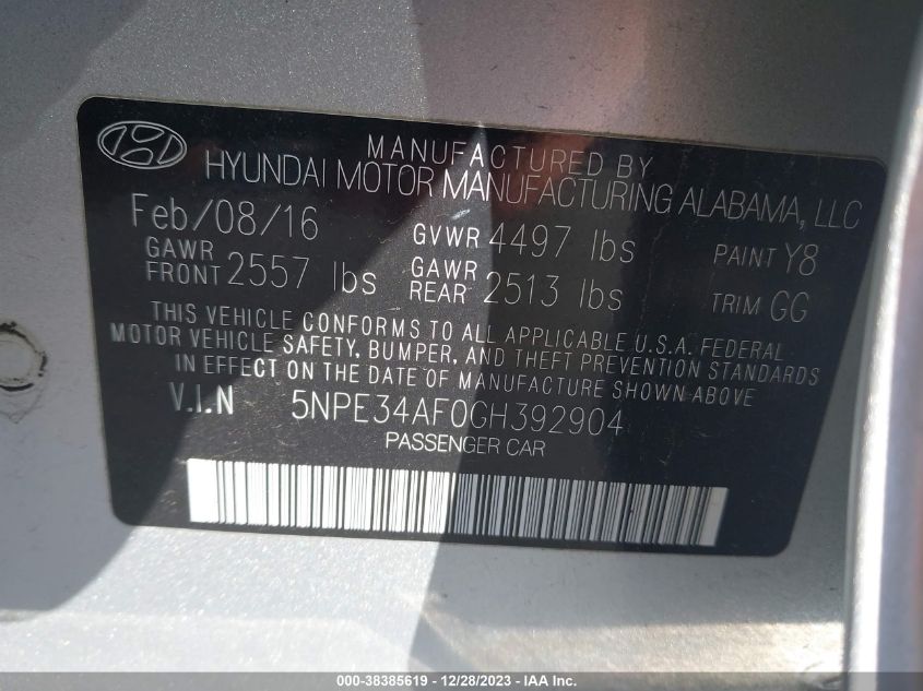 2016 HYUNDAI SONATA SPORT - 5NPE34AF0GH392904