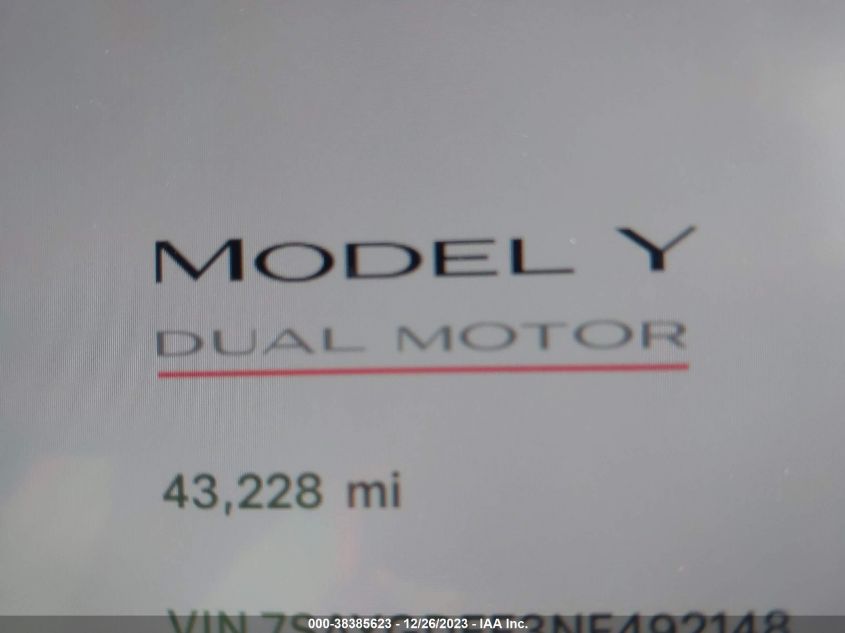2022 TESLA MODEL Y - 7SAYGDEF3NF492148