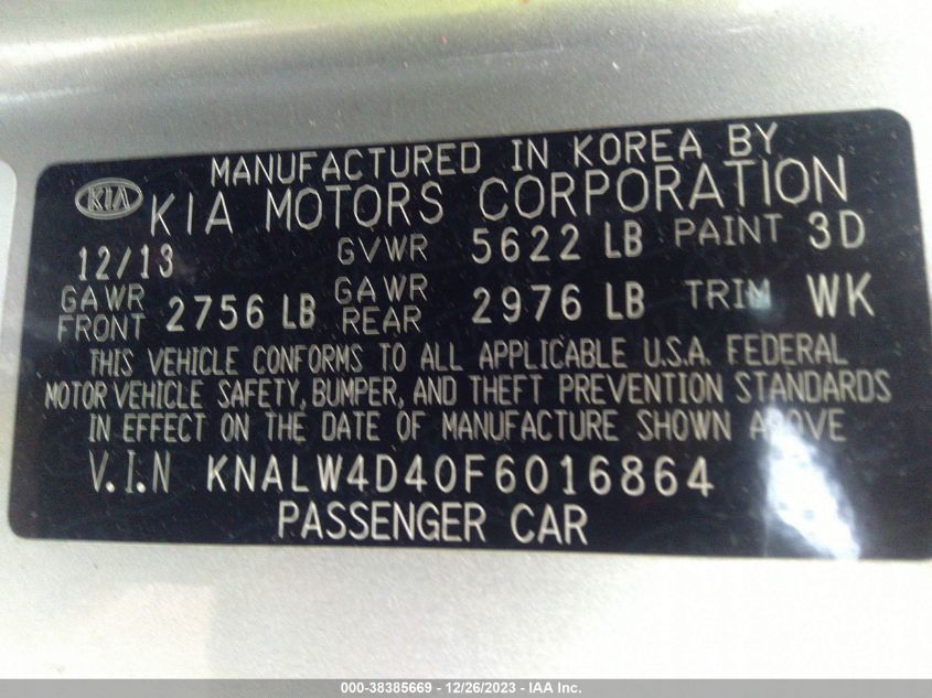 2015 KIA K900 - KNALW4D40F6016864