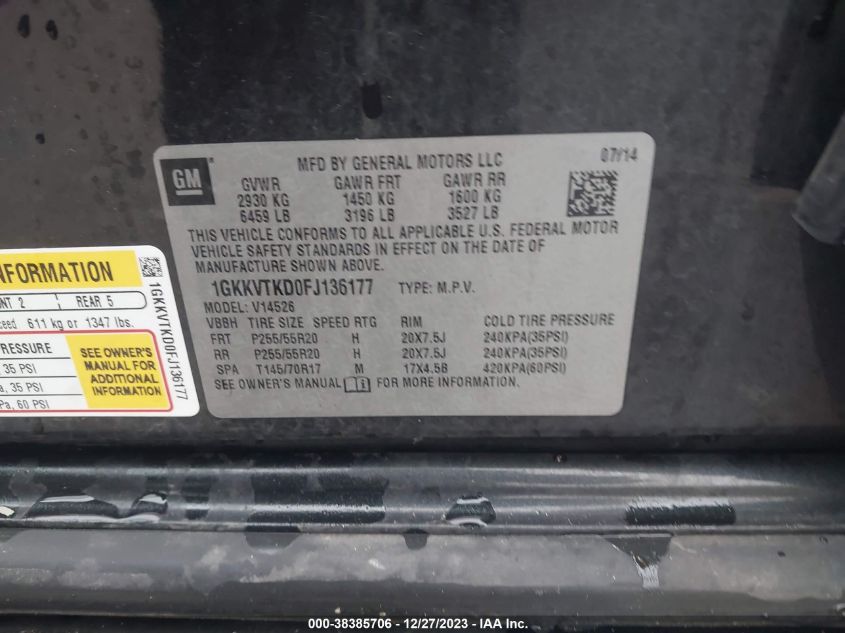 2015 GMC ACADIA DENALI - 1GKKVTKD0FJ136177