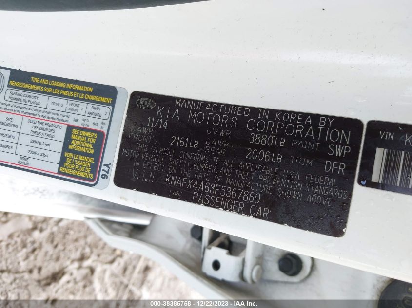 2015 KIA FORTE LX - KNAFX4A63F5367869