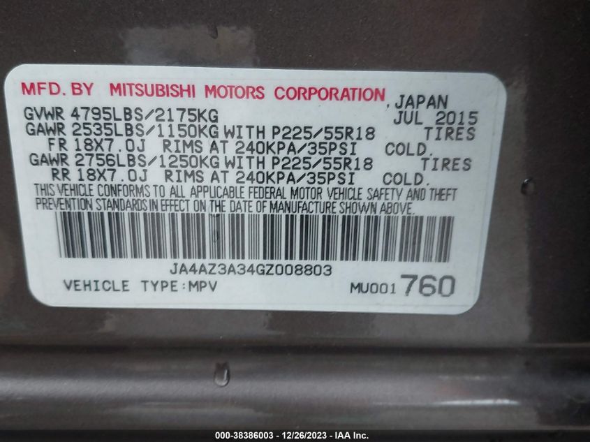 2016 MITSUBISHI OUTLANDER SEL - JA4AZ3A34GZ008803