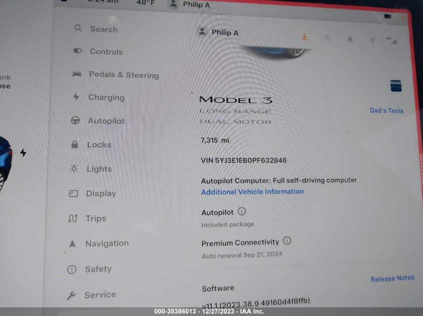 2023 TESLA MODEL 3 - 5YJ3E1EB0PF632846