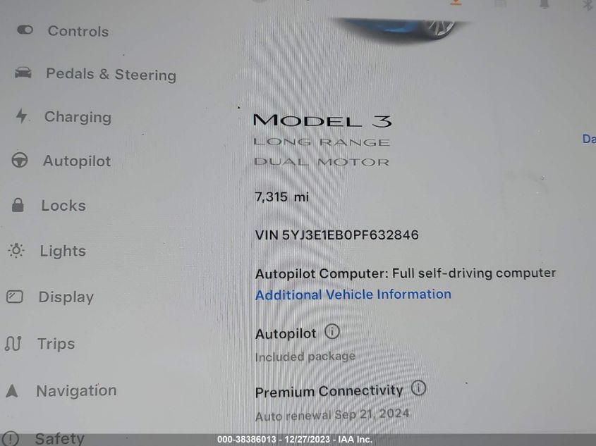 2023 TESLA MODEL 3 - 5YJ3E1EB0PF632846