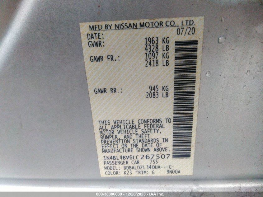 2020 NISSAN ALTIMA S - 1N4BL4BV6LC267507