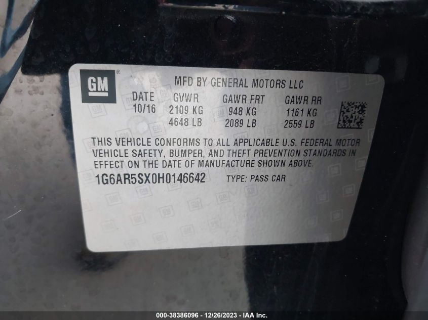 2017 CADILLAC CTS LUXURY - 1G6AR5SX0H0146642