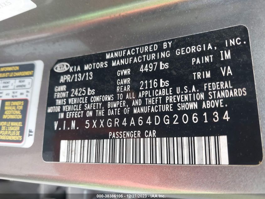 2013 KIA OPTIMA SX - 5XXGR4A64DG206134
