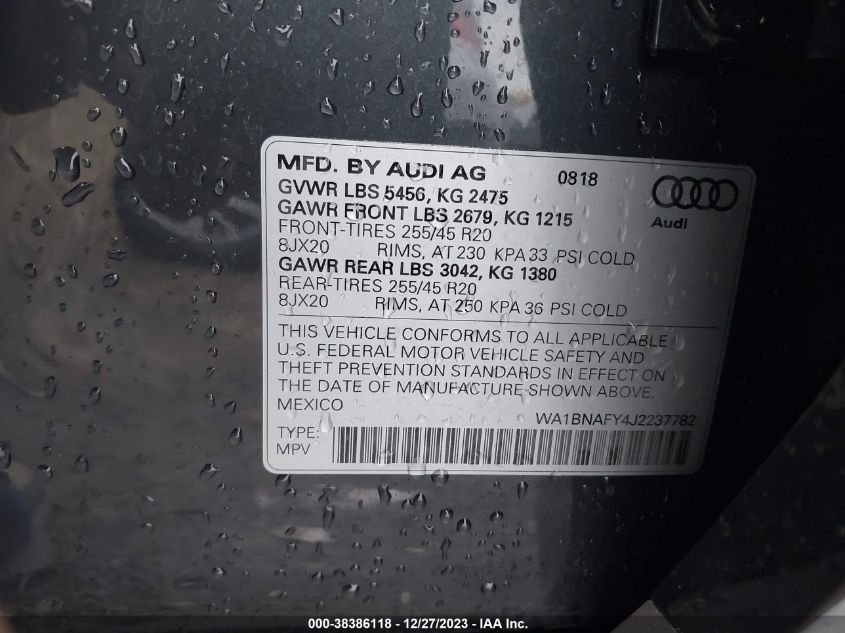 WA1BNAFY4J2237782 2018 AUDI Q5, photo no. 9