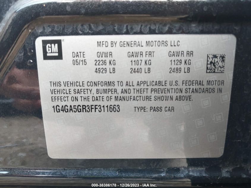 2015 BUICK LACROSSE - 1G4GA5GR3FF311663