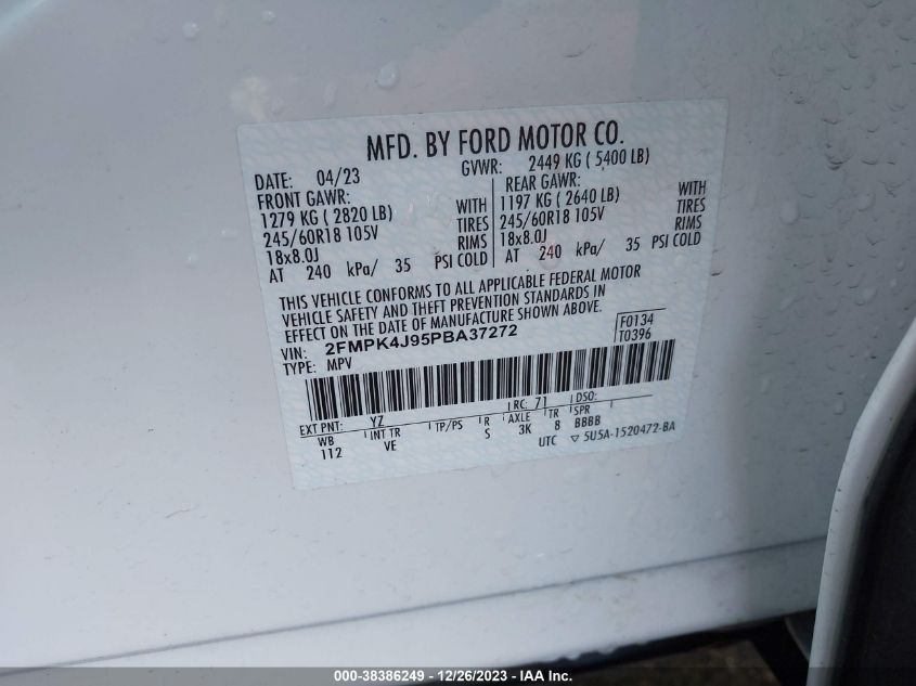 2FMPK4J95PBA37272 2023 FORD EDGE, photo no. 9