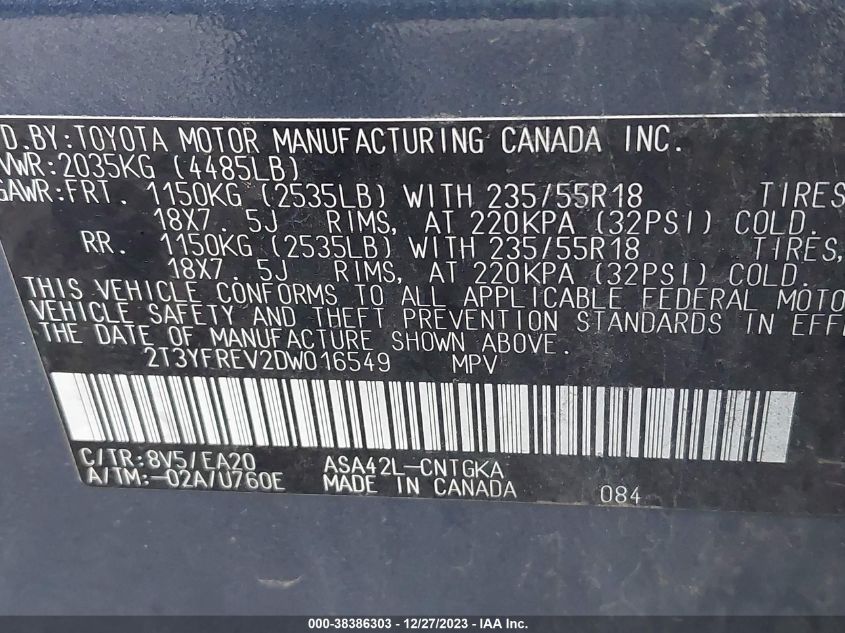 2013 TOYOTA RAV4 LIMITED - 2T3YFREV2DW016549