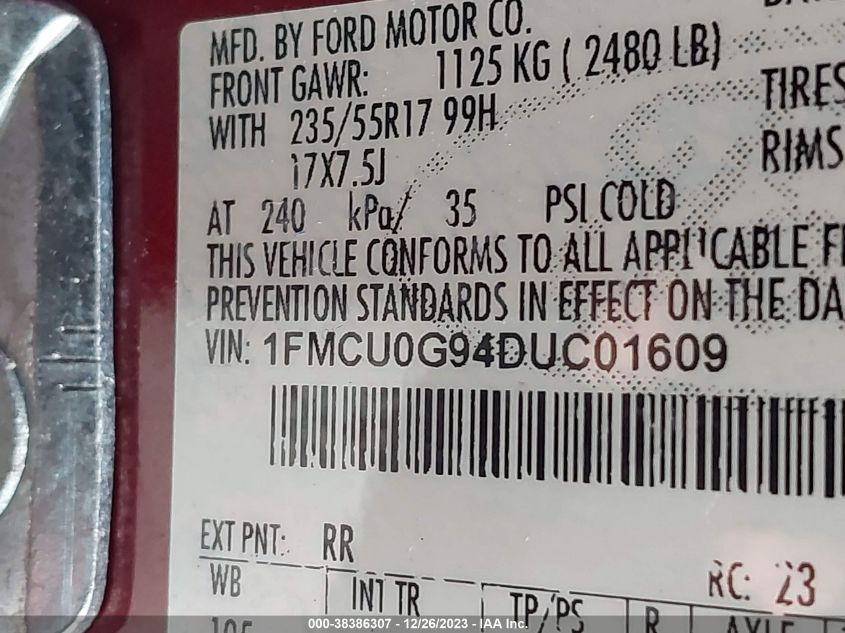 2013 FORD ESCAPE SE - 1FMCU0G94DUC01609