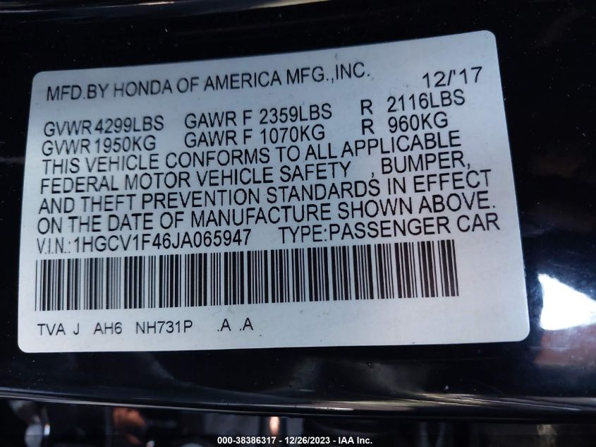 2018 HONDA ACCORD EX - 1HGCV1F46JA065947