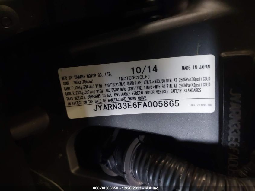 2015 YAMAHA FZ09 JYARN33E6FA005865