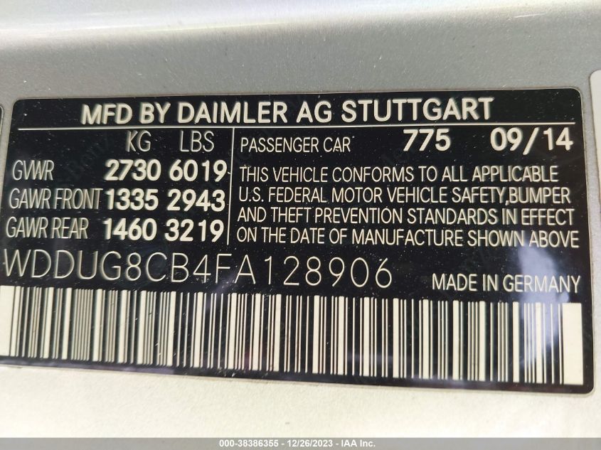 2015 MERCEDES-BENZ S 550 WDDUG8CB4FA128906