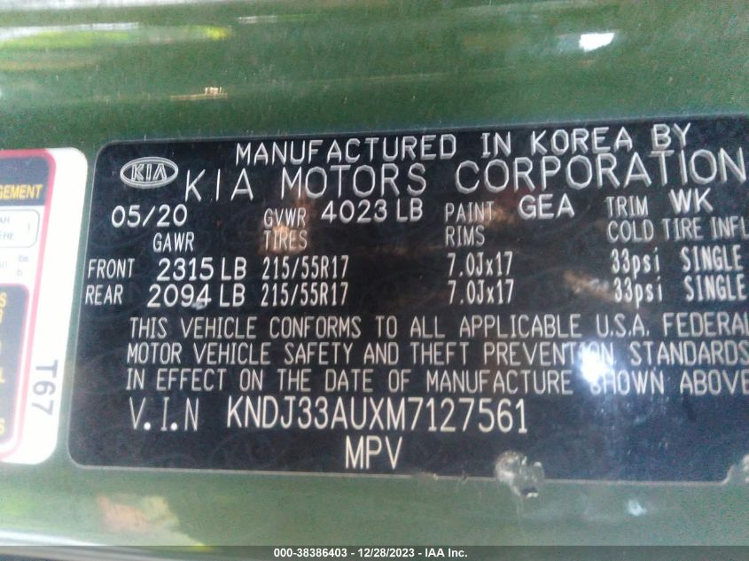 2021 KIA SOUL EX - KNDJ33AUXM7127561