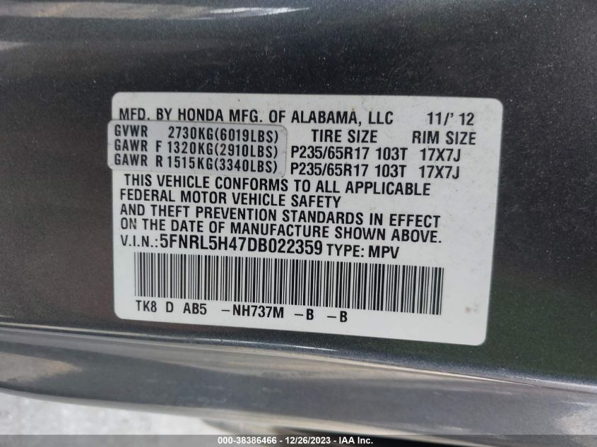 2013 HONDA ODYSSEY EX - 5FNRL5H47DB022359