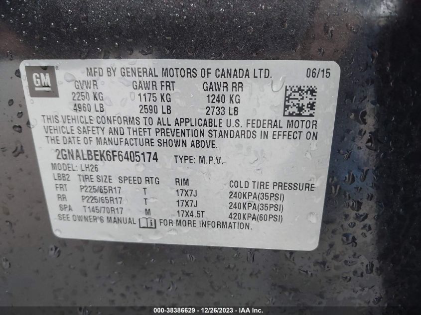 2015 CHEVROLET EQUINOX 1LT - 2GNALBEK6F6405174