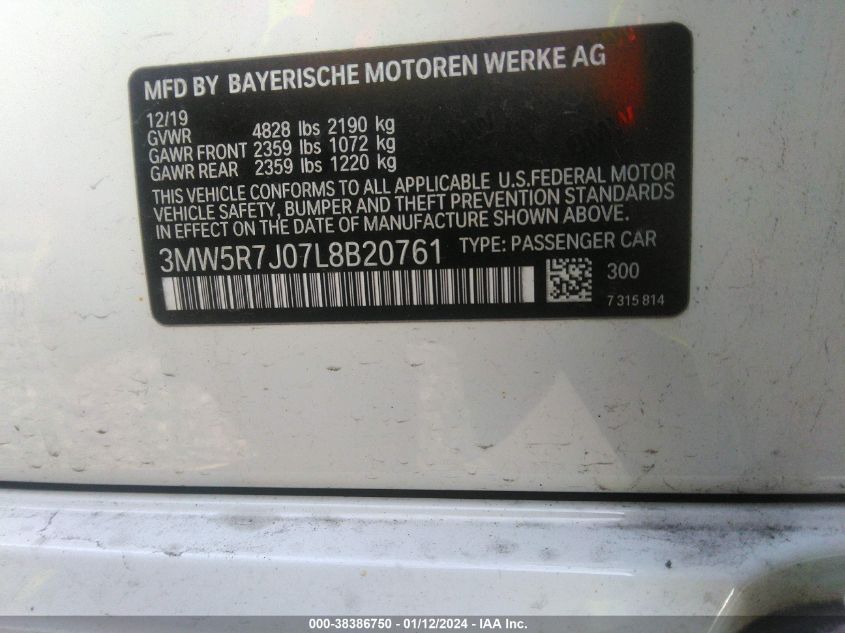 2020 BMW 330I XDRIVE - 3MW5R7J07L8B20761