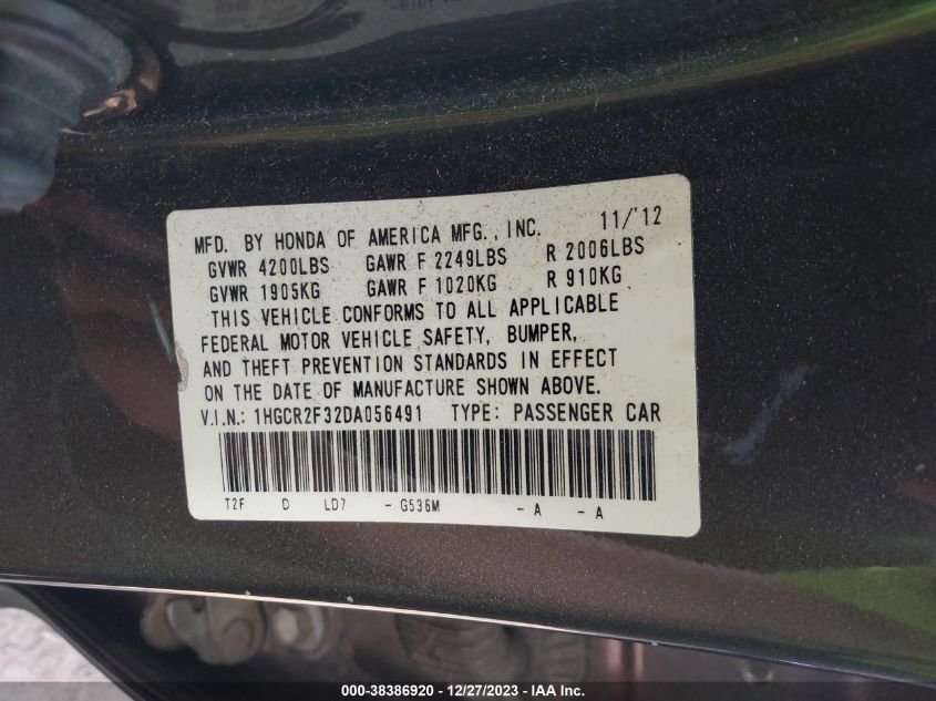 2013 HONDA ACCORD LX - 1HGCR2F32DA056491