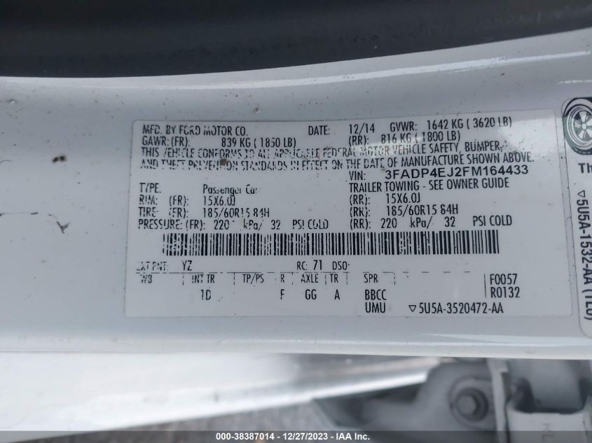 2015 FORD FIESTA SE - 3FADP4EJ2FM164433